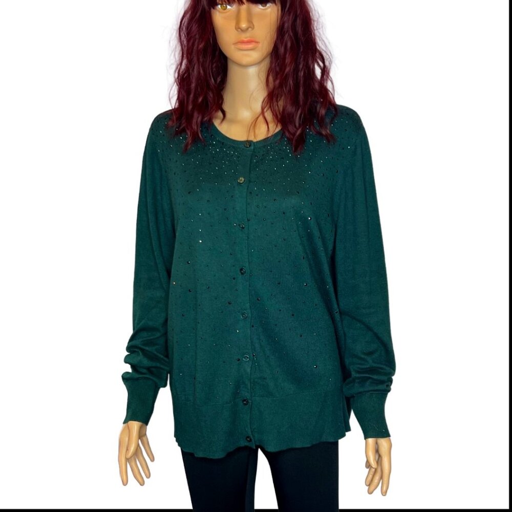 APT 9 Cardigan Rhinestone Dark Green Sz XL
